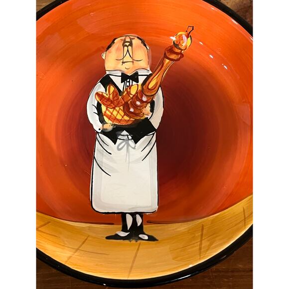Certified International Tracy Flickinger Whimsical Waiter Bowl Bistro Chef Theme - Picture 4 of 14